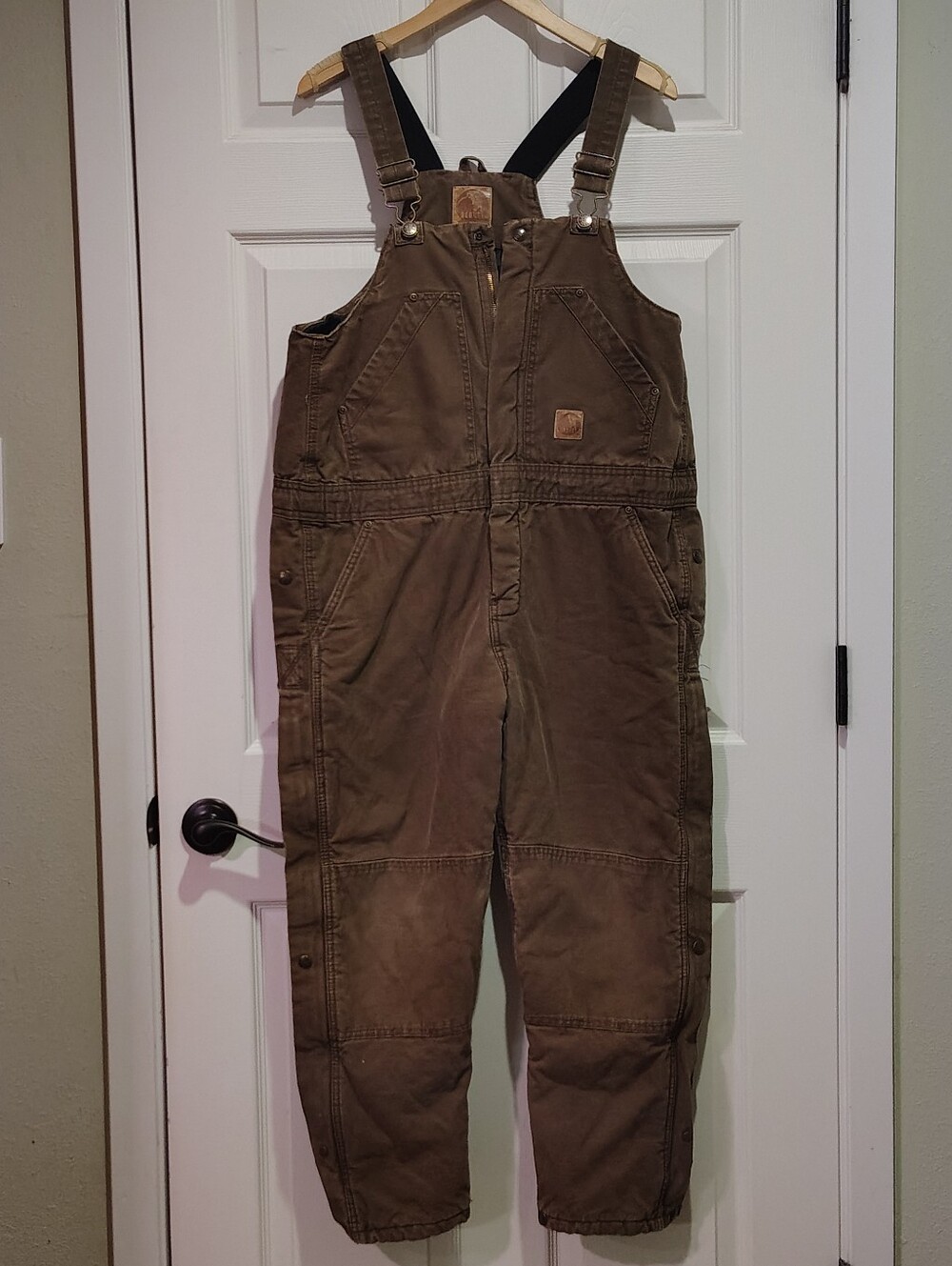 BERNE Insulated Bib Overall Brown Duck Canvas Zip Legs Youth Boys Large 14-16 - Picture 2 of 5